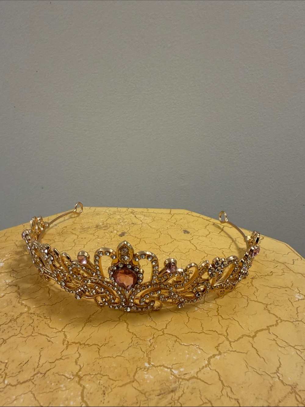 Gold and Pink Crystal Tiara Crown -